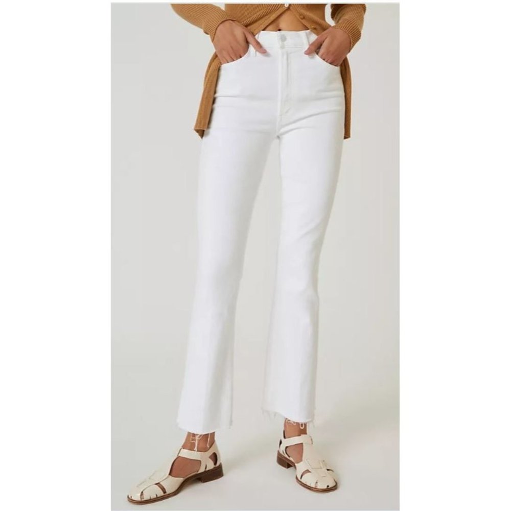 MOTHER The Hustler Ankle Fray White Jeans Sz 24 Fairest of Them All Stretch
